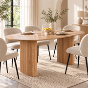 Ovale Eettafel 180 × 90 cm – Lichtbruin Houtlook – Geribbelde Poten – MDF – Scandinavisch Design – Voor 6 tot 8 Personen