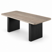 Rechthoekige Eettafel 180 x 80 x 75 cm – Lichtgrijs Grijsbruin Houtdecor – Zwarte Geribbelde Poten – Eettafel voor 6-8 Personen
