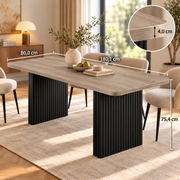 Rechthoekige Eettafel 180 x 80 x 75 cm – Lichtgrijs Grijsbruin Houtdecor – Zwarte Geribbelde Poten – Eettafel voor 6-8 Personen