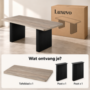 Rechthoekige Eettafel 180 x 80 x 75 cm – Lichtgrijs Grijsbruin Houtdecor – Zwarte Geribbelde Poten – Eettafel voor 6-8 Personen