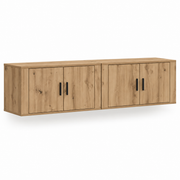 Wandgemonteerd TV-Meubel 160 cm – Zwevend TV-Kast Set van 2 – Eikenlook – 4 Deuren – 160 x 32 x 40 cm – Modern TV-Meubel voor Woonkamer