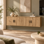 Wandgemonteerd TV-Meubel 160 cm – Zwevend TV-Kast Set van 2 – Eikenlook – 4 Deuren – 160 x 32 x 40 cm – Modern TV-Meubel voor Woonkamer