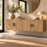 Wandgemonteerd TV-Meubel 160 cm – Zwevend TV-Kast Set van 2 – Eikenlook – 4 Deuren – 160 x 32 x 40 cm – Modern TV-Meubel voor Woonkamer