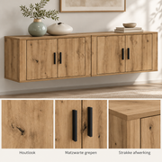 Wandgemonteerd TV-Meubel 160 cm – Zwevend TV-Kast Set van 2 – Eikenlook – 4 Deuren – 160 x 32 x 40 cm – Modern TV-Meubel voor Woonkamer