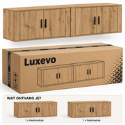 Wandgemonteerd TV-Meubel 160 cm – Zwevend TV-Kast Set van 2 – Eikenlook – 4 Deuren – 160 x 32 x 40 cm – Modern TV-Meubel voor Woonkamer