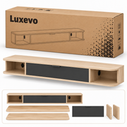 Zwevend TV-Meubel 140 cm – Wandgemonteerde Mediakast met Klepdeur & 2 Open Vakken – Kabelmanagement – Houtlook/Zwart – Voor TV’s tot 60 Inch