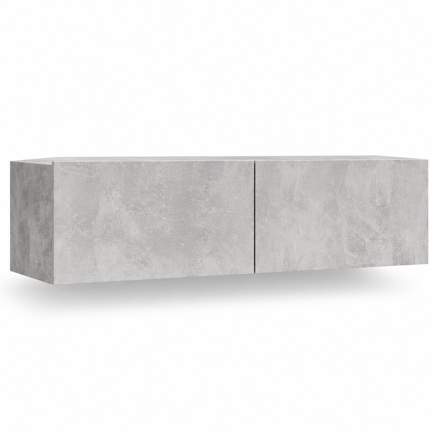 Zwevend TV-Meubel – Wandmontage – 120 x 30 x 30 cm – 2 Opbergvakken – Neerklapbare Deuren – Betonlook Grijs