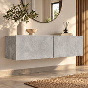 Zwevend TV-Meubel – Wandmontage – 120 x 30 x 30 cm – 2 Opbergvakken – Neerklapbare Deuren – Betonlook Grijs