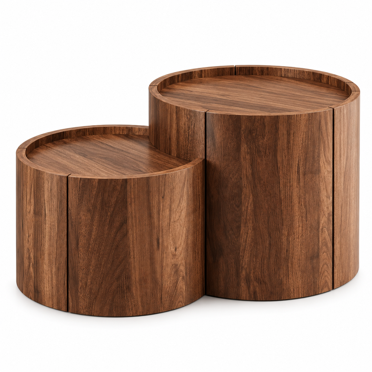 Ronde Salontafel met Opbergruimte en Lades – 77,5 x 47,5 x 40 cm – Gebogen Deuren – Walnoot – Moderne Koffietafel