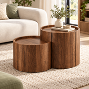 Ronde Salontafel met Opbergruimte en Lades – 77,5 x 47,5 x 40 cm – Gebogen Deuren – Walnoot – Moderne Koffietafel