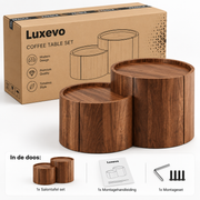 Ronde Salontafel met Opbergruimte en Lades – 77,5 x 47,5 x 40 cm – Gebogen Deuren – Walnoot – Moderne Koffietafel