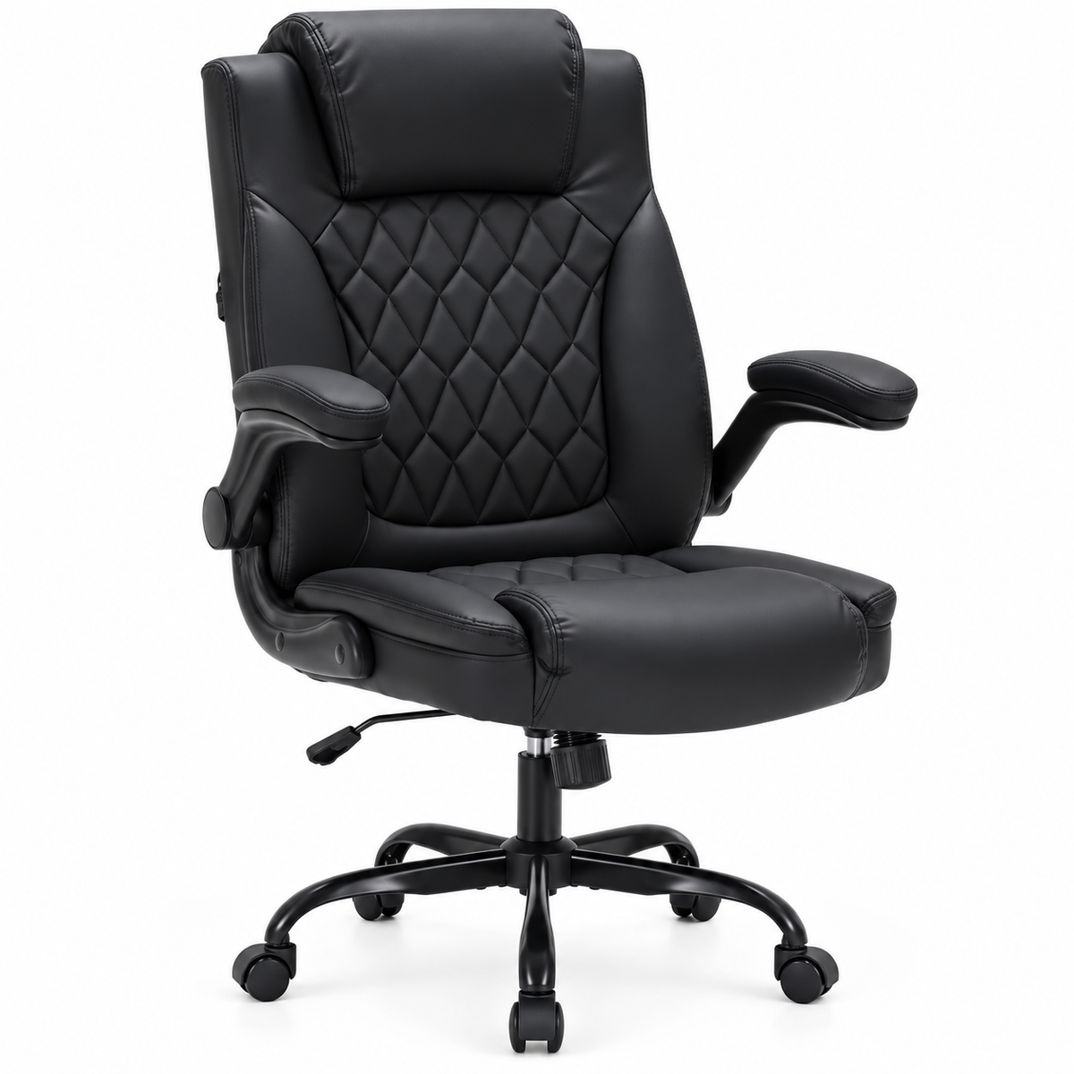 Executive Bureaustoel – Ergonomische Kantoorstoel – PU Leer – Opklapbare Armleuningen – Kantelfunctie – Lendensteun – Tot 159 kg – Zwart