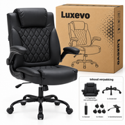 Executive Bureaustoel – Ergonomische Kantoorstoel – PU Leer – Opklapbare Armleuningen – Kantelfunctie – Lendensteun – Tot 159 kg – Zwart