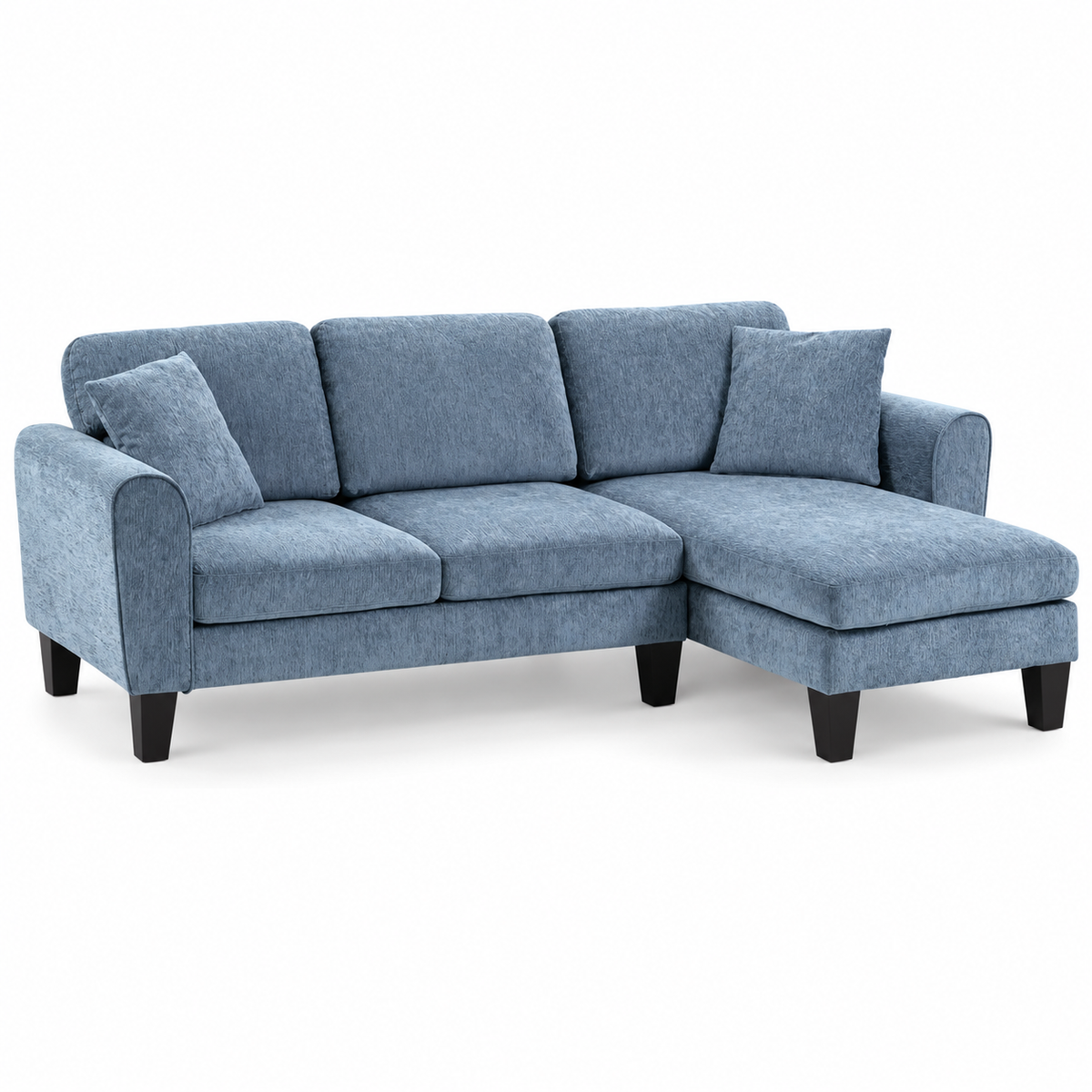 L-vormige Hoekbank met Omkeerbare Chaise Longue – 3-Zits – Chenille – Donkerblauw – 230 cm