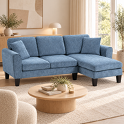 L-vormige Hoekbank met Omkeerbare Chaise Longue – 3-Zits – Chenille – Donkerblauw – 230 cm