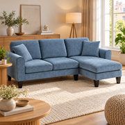 L-vormige Hoekbank met Omkeerbare Chaise Longue – 3-Zits – Chenille – Donkerblauw – 230 cm
