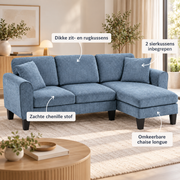 L-vormige Hoekbank met Omkeerbare Chaise Longue – 3-Zits – Chenille – Donkerblauw – 230 cm