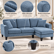 L-vormige Hoekbank met Omkeerbare Chaise Longue – 3-Zits – Chenille – Donkerblauw – 230 cm