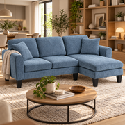 L-vormige Hoekbank met Omkeerbare Chaise Longue – 3-Zits – Chenille – Donkerblauw – 230 cm
