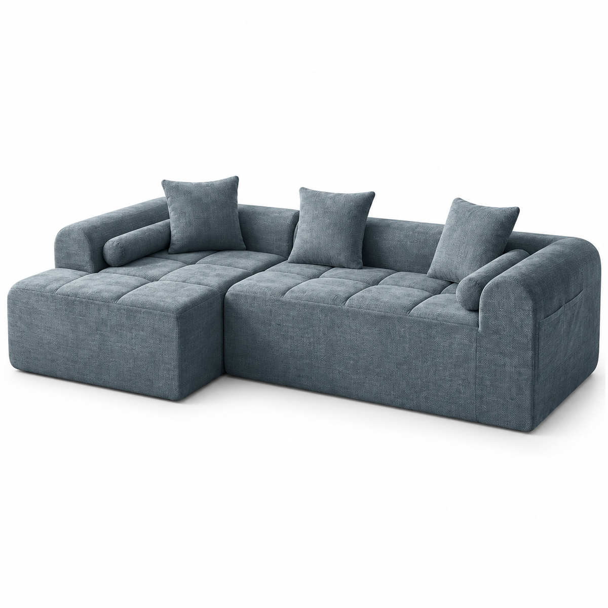 Modulaire L-vormige Hoekbank – Zachte Chenille Blokbank met Zijvak & Kussens – Montagevrij