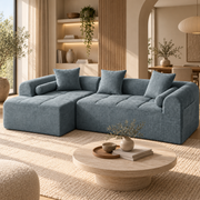 Modulaire L-vormige Hoekbank – Zachte Chenille Blokbank met Zijvak & Kussens – Montagevrij