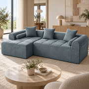 Modulaire L-vormige Hoekbank – Zachte Chenille Blokbank met Zijvak & Kussens – Montagevrij