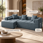 Modulaire L-vormige Hoekbank – Zachte Chenille Blokbank met Zijvak & Kussens – Montagevrij