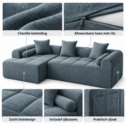 Modulaire L-vormige Hoekbank – Zachte Chenille Blokbank met Zijvak & Kussens – Montagevrij