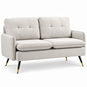 Moderne 2-Zits Bank – Crème Linnenlook – Gewatteerde Rugleuning – Stalen Poten – 139 cm