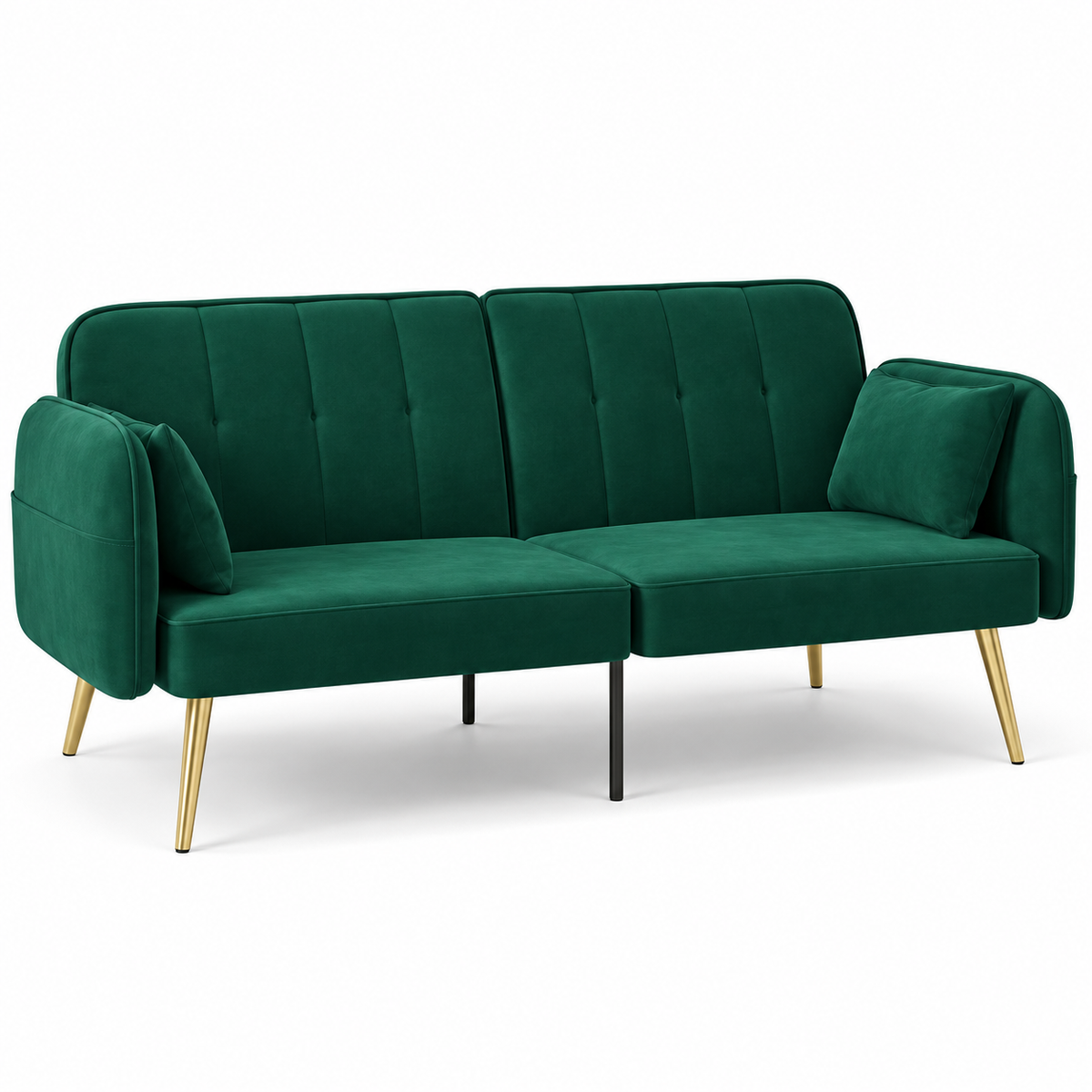 2-Zits Slaapbank - Click-Clack Systeem – Verstelbare Rugleuning – Fluweellook – Donkergroen – 180 cm