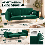 2-Zits Slaapbank - Click-Clack Systeem – Verstelbare Rugleuning – Fluweellook – Donkergroen – 180 cm