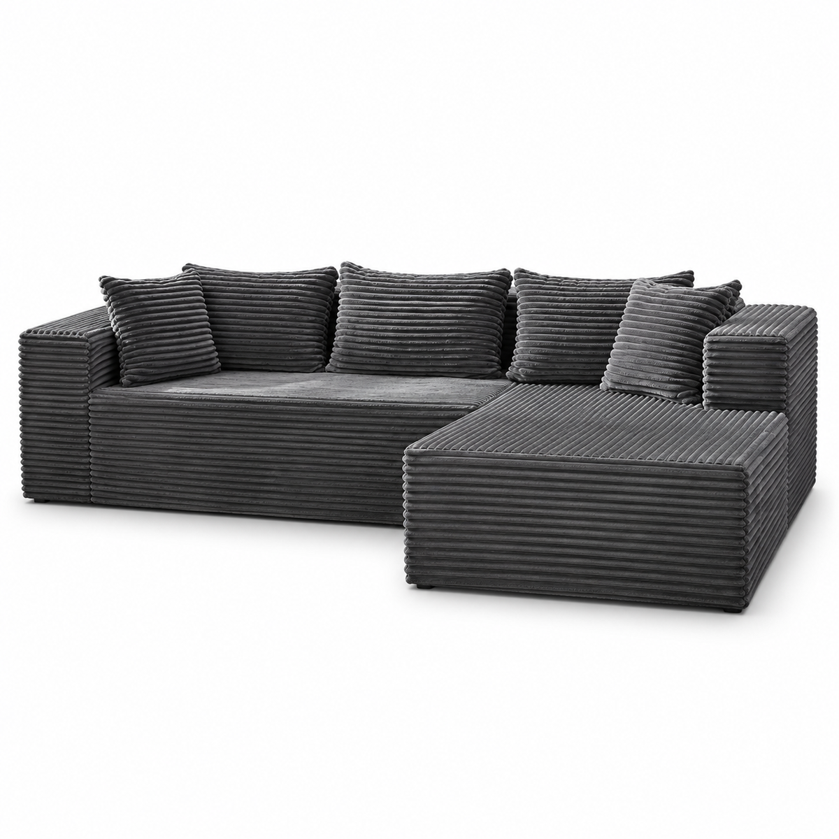 Modulaire L-vormige Hoekbank – Zachte Corduroy Stof – Diepe Zitting – Grijs – 269 cm