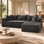 Modulaire L-vormige Hoekbank – Zachte Corduroy Stof – Diepe Zitting – Grijs – 269 cm