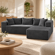 Modulaire L-vormige Hoekbank – Zachte Corduroy Stof – Diepe Zitting – Grijs – 269 cm