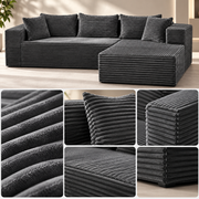 Modulaire L-vormige Hoekbank – Zachte Corduroy Stof – Diepe Zitting – Grijs – 269 cm
