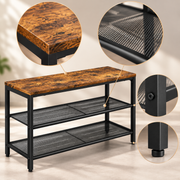 Schoenenbank met Schoenenrek – 80 cm – 2 Metalen Schoenplanken – Industrieel – Bruin/Zwart