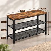 Schoenenbank met Schoenenrek – 80 cm – 2 Metalen Schoenplanken – Industrieel – Bruin/Zwart