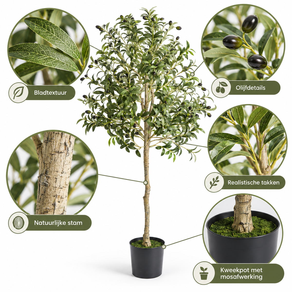 Kunst Olijfboom 150 cm – Kunstplant Olijfboom – Groen