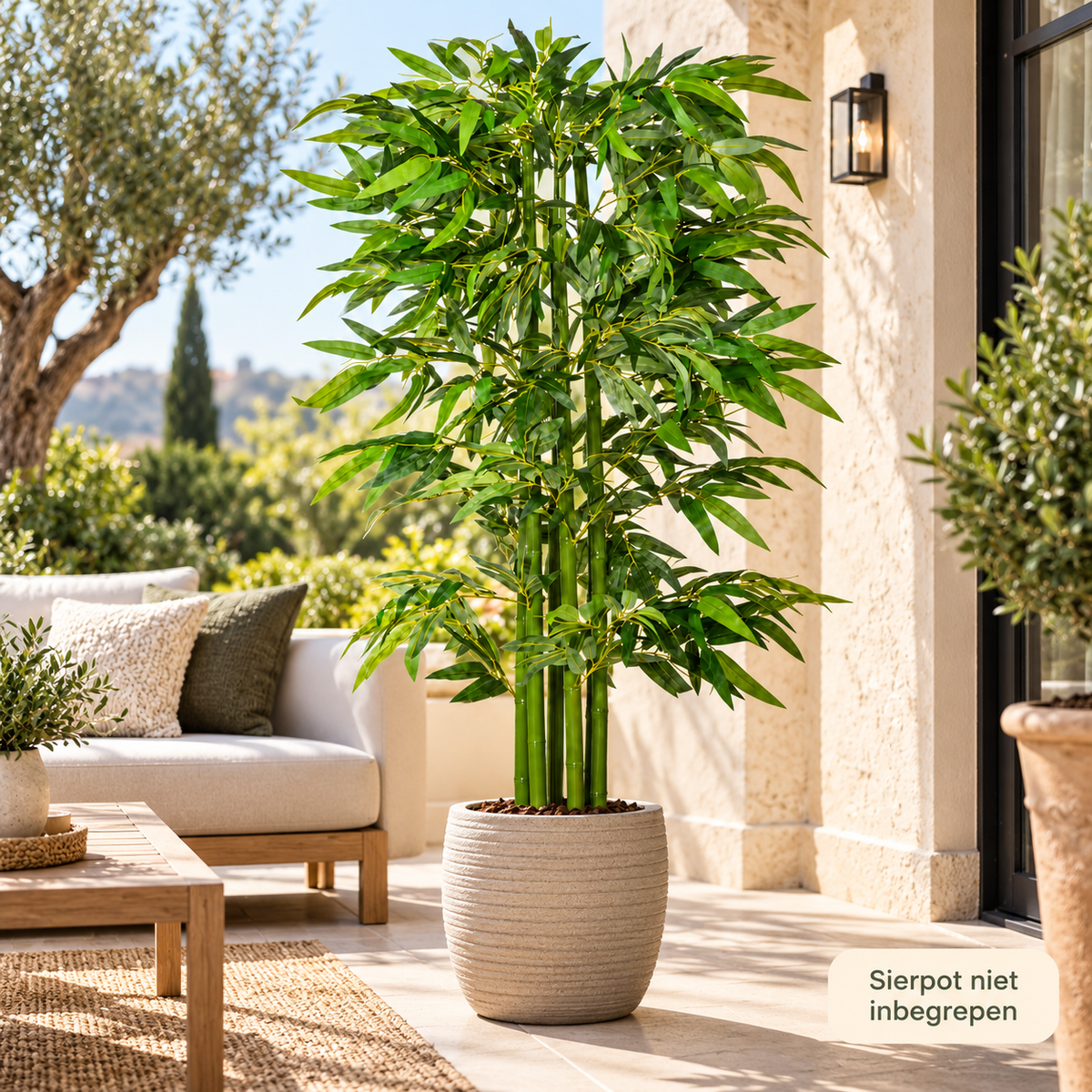 Kunstbamboe 160 cm – Kunstplant Bamboe – Realistische Bladeren – Zwarte Pot – Groen
