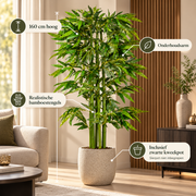 Kunstbamboe 160 cm – Kunstplant Bamboe – Realistische Bladeren – Zwarte Pot – Groen