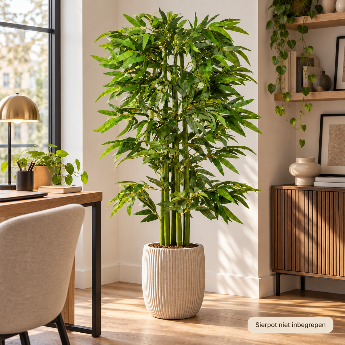 Kunstbamboe 160 cm – Kunstplant Bamboe – Realistische Bladeren – Zwarte Pot – Groen