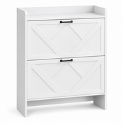 Schoenenkast – Schoenenopbergkast met 2 Klepvakken – Verstelbare Vakken – Smalle Schoenenkast – Wit – 80 x 23,6 x 102,1 cm