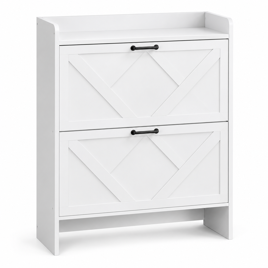 Schoenenkast – Schoenenopbergkast met 2 Klepvakken – Verstelbare Vakken – Smalle Schoenenkast – Wit – 80 x 23,6 x 102,1 cm