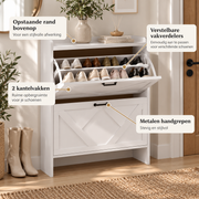 Schoenenkast – Schoenenopbergkast met 2 Klepvakken – Verstelbare Vakken – Smalle Schoenenkast – Wit – 80 x 23,6 x 102,1 cm