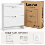 Schoenenkast – Schoenenopbergkast met 2 Klepvakken – Verstelbare Vakken – Smalle Schoenenkast – Wit – 80 x 23,6 x 102,1 cm