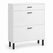 Schoenenkast met 2 Klepvakken en Lade – Smalle Schoenenopbergkast – Verstelbare Vakken – Wit – 80 x 24,9 x 109,2 cm