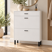 Schoenenkast met 2 Klepvakken en Lade – Smalle Schoenenopbergkast – Verstelbare Vakken – Wit – 80 x 24,9 x 109,2 cm