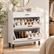 Schoenenkast met 2 Klepvakken en Lade – Smalle Schoenenopbergkast – Verstelbare Vakken – Wit – 80 x 24,9 x 109,2 cm