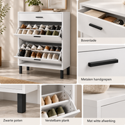 Schoenenkast met 2 Klepvakken en Lade – Smalle Schoenenopbergkast – Verstelbare Vakken – Wit – 80 x 24,9 x 109,2 cm