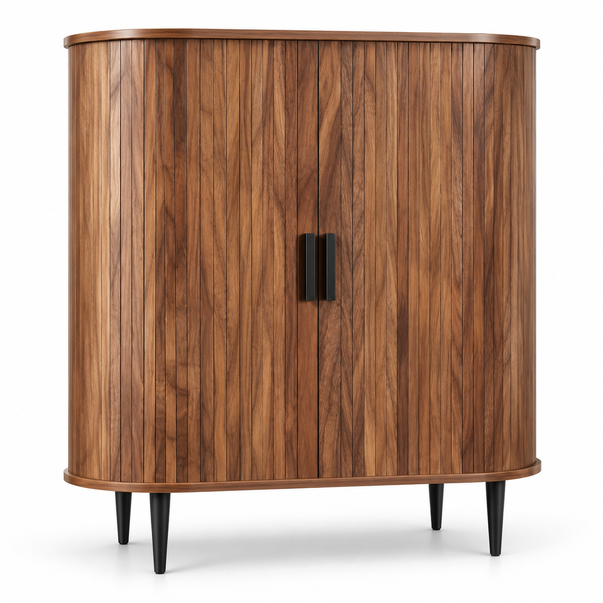 Dressoir met Rolluikdeuren – Opbergkast met Verstelbare Planken & 4 Haken – 85 x 40 x 93 cm – Walnoot Houtlook – Bruin/Zwart